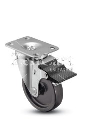 (image for) Caster; Swivel; 5" x 1-1/4"; Polyolefin; Top Plate (2-5/8"x3-3/4"; holes: 1-3/4"x2-3/4" slotted to 3"; 5/16" bolt); Zinc; Plain bore; 300#; Pedal Brake (Item #65135)