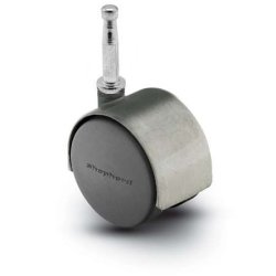 Caster; Twin; Swivel; 2-3/8 (60mm); Polyurethane; Grip Neck; 5/16x1-1/2; Satin Chrome; Zinc Body; 100#; Hood (Item #68153)