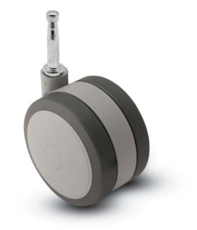 (image for) Caster; Twin; Swivel; 2" (50mm); Thermoplastized Rubber (Gray); Grip Neck; 5/16x1-1/2; Black/Grey; Rivet; 75# (Item #68047)