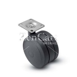 (image for) Caster; Twin; Swivel; 4" (100mm); Nylon; Top Plate; 2-3/16x2-9/16; hole spacing: 1-5/8x2; 5/16 bolt; Black; Rivet; 175# (Item #68909)