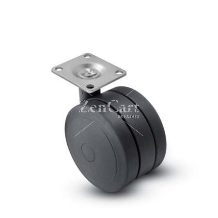 (image for) Caster; Twin; Swivel; 4" (100mm); Thermoplastized Rubber (Black); Top Plate; 2-5/8"x3-3/4"; holes: 1-3/4"x2-3/4" (slotted to 3"); 5/16" bolt; Black; Rivet; 225# (Item #68407)