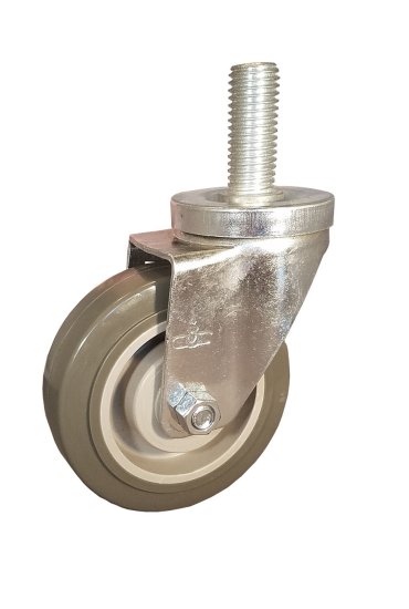Caster; Swivel; 4\" x 1-1/4\"; PolyU on PolyO (Gr/Bg); Threaded Stem (1/2\"-13TPI x 1\"); Zinc; Delrin Spanner; 300# (Item #66459)