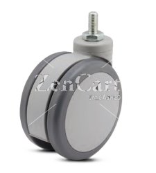 (image for) Caster; Twin; Swivel; 60mm (2-3/8"); Thermoplastized Rubber (Gray); Threaded Stem; 5/16"-18TPI x 3/4"; Gray; Rivet; 100# (Item #63080)