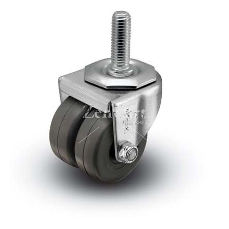 (image for) Caster; Dual Wheel; Swivel; 2" x 7/8" (x2); Polyolefin; Threaded Stem (1/2"-13TPI x 1-1/2"); Zinc; Plain bore; 225# (Item #66509)