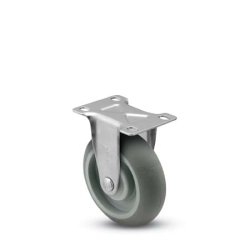 Caster; Rigid; 4" x 1-1/4"; TPR Donut; Plate (2-5/8"x3-3/4"; holes: 1-3/4"x2-3/4" slotted to 3"; 5/16" bolt); Zinc; Precision Ball Brng; 250# (Item #63692)