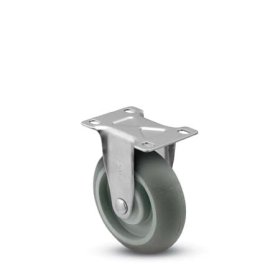 (image for) Caster; Rigid; 4" x 1-1/4"; TPR Donut; Plate (2-5/8"x3-3/4"; holes: 1-3/4"x2-3/4" slotted to 3"; 5/16" bolt); Zinc; Precision Ball Brng; 250# (Item #63692)