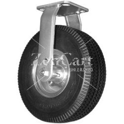 (image for) Caster; Rigid; 10" x 4"; Pneumatic (Black); Plate (4"x4-1/2"; holes: 2-5/8"x3-5/8" slots to 3"x3"; 3/8" bolt); Zinc; Prec Ball Brng; 350#; USA Made (Item #63647)