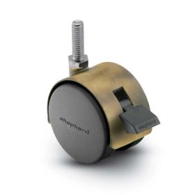 (image for) Caster; Twin; Swivel; 2" (50mm); Nylon; Threaded Stem; 5/16"-18TPI x 1/2" high; Antique; Zinc Body; 75#; Wheel Brake; Hood (Item #67711)