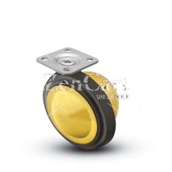 (image for) Caster; Ball; Swivel; 3"; Rubber; Plate; 1-3/16"x2"; holes: 13/16"x1-9/16"; 3/16" bolt; Brass; Acetyl/ Resin Brng; 100# (Item #69638)