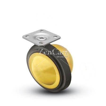 (image for) Caster; Ball; Swivel; 3"; Rubber; Hard; Top Plate; 1-1/2"x1-1/2"; hole spacing: 1"x1"; 3/16 bolt; Brass; Acetyl/ Resin Brng; 100# (Item #69647)