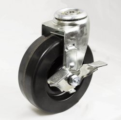 Caster; Swivel; 5" x 1-1/4"; Phenolic; Hollow Kingpin (1/2" bolt hole); Zinc; Plain bore; 350#; Dust Cover (Mtl); Wheel Brake (Item #63541)