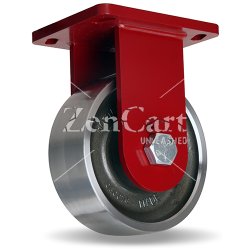 (image for) Caster; Rigid; 8" x 3"; Steel (Forged); Plate; 6-1/2"x7-1/2": holes: 5-1/8"x5-3/4" (slots to 3-7/8"x6-1/4"); 1/2" bolt; Painted; Prec Tapered Brng; 10000# (Item #63708)