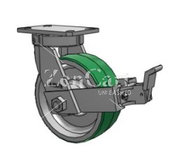 (image for) Caster; Swivel; 8" x 2-1/2"; 95A PolyU on Alum; Plate (4-1/2"x6-1/4"; holes: 2-7/16"x4-15/16" slots to 3-3/8"x5-1/4"; 1/2" bolt); 2000#; Kingpinless; Face Brake (Item #63611)