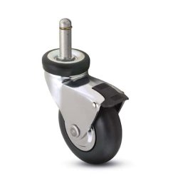 Caster; Std; Swiv; 3" x 15/16"; Rubber; Soft; Grip Ring; 7/16"x1-7/16"; Chrome; Precision Ball Brng; Hooded; Wgt Cap 110#; Thread guards; Pedal Brake (Item #65225)