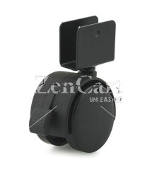 (image for) Caster; Twin Wheel; Swivel; 50mm; Nylon; U Bracket (3/4" ID); 1-5/16" High x 1-1/2" Long; Black; Steel Axle; 85#; Wheel Brake; Hood (Screw included) (Item #66433)
