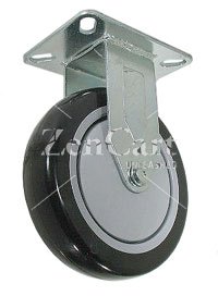 (image for) Caster; Rigid; 5" x 1-1/4"; PolyU on PolyO (Black); Plate; 2-3/8"x3-5/8"; holes: 1-3/4"x2-7/8" (slots to 3); 5/16 bolt; Precision Ball Brng; 300#; Thread Guards (Item #68169)