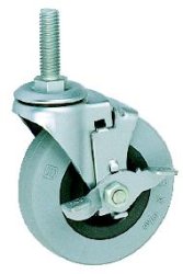 Caster; Swivel; 2" x 7/8"; Thermoplastized Rubber (Gray); Threaded Stem (5/16"-18TPI x 1"); Zinc; Nylon Bushing; 90#; Brake (Item #63764)