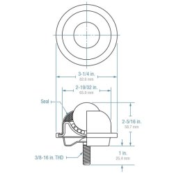 (image for) Ball Transfer; 1-1/2 in stainless steel ball; Threaded Stem (3/8-16TPI x 1); Carbon Steel housing; 250#; 2-5/16 load height (Item #89360)