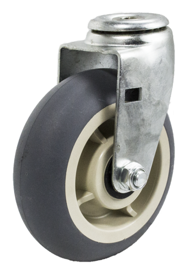 (image for) Caster; Swivel; 5\" x 2\"; ThermoPlastic Rubber Donut (Gray); Hollow Kingpin (1/2\" bolt hole); Zinc; Roller Brng; 450# (Item #64274)