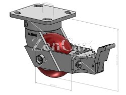 (image for) Caster; Swiv; 4" x 2"; PolyU (Rnd) on Alum; Plt (4"x4-1/2"; holes: 2-5/8"x3-5/8" slots to 3"x3"); Zinc; Prec Ball Brng; 700#; Kingpinless; Face Brake (Item #63562)