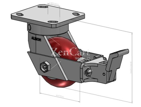 (image for) Caster; Swiv; 4" x 2"; PolyU (Rnd) on Alum; Plt (4"x4-1/2"; holes: 2-5/8"x3-5/8" slots to 3"x3"); Zinc; Prec Ball Brng; 700#; Kingpinless; Face Brake (Item #63562)