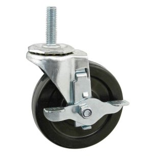 Caster; Swivel; 4" x 1-1/4"; Phenolic; Threaded Stem (1/2"-13TPI x 1"); Zinc; Plain bore; 300#; Dust Cover (Mtl); Wheel Brake (Item #63005)