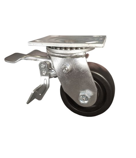 (image for) Caster; Swivel; 4\" x 2\"; Polyolefin; Plate (4\"x4-1/2\"; holes: 2-5/8\"x3-5/8\" slotted to 3\"x3\"; 3/8\" bolt); Zinc; Roller Brng; 500#; Total Lock (Leading) (Item #66021)