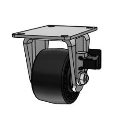 Caster; Rigid; 3" x 1-13/16"; Polyurethane (Gray); Plate (3-1/8"x4-1/8"; holes: 2-3/8"x3-3/8"; 5/16" bolt); Zinc; Roller Brng; 700#; Sure-Lok brake (Item #64306)