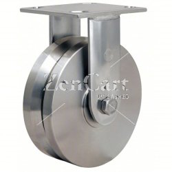 (image for) Caster; Rigid; 12" x 4"; V-Groove (1-3/4") Drop Forged 1045 Steel; Plate (8-1/2"x8-1/2"; holes: 7"x7"; 5/8" bolt); Zinc; Plain bore; 8000#; High Temp; 800 F (Item #63186)