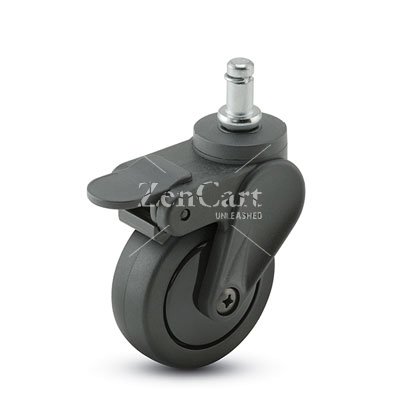 (image for) Caster; Swivel; 4" x 15/16"; PolyU on PolyO (Bk/Bk); Grip Ring (7/16" x 7/8"); Black GFN; Delrin Bushing; 125#; Pedal Brake (Item #66279)