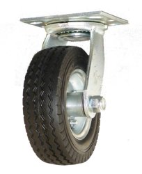 Caster; Swivel; 6" x 2"; Flat Free (Black); Plate (2-1/2"x3-5/8"; holes:1-3/4"x2-7/8" slots to 3"); Ball Brng; 175#; Bolted Hub; Temp Sensitive (Item #66390)