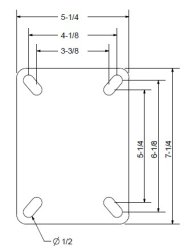 (image for) Caster; Dual Wheel; Swivel; 12" x 3" (x2); PolyU on Cast; Plate (5-1/4"x7-1/4"; holes: 3-3/8"x5-1/4" slotted to 4-1/8"x6-1/8"); Tapered Brg; 7000#; Kingpinless (Item #64696)