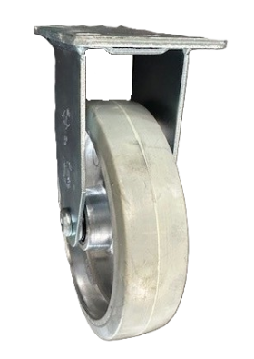 (image for) Caster; Rigid; 5" x 1-1/4"; Gray Rubber on Alum; Plate (2-1/2"x3-3/4"; holes: 1-3/4"x2-7/8" slots to 3"; 5/16" bolt); Zinc; Prec Ball Brngs; 250# (Item #62919)
