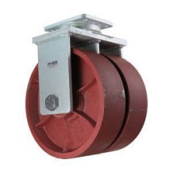 (image for) Dual Wheel Caster; Rigid; 6" x 3"; Crowned Ductile; Plate (6-1/4"x7-1/2": holes: 4-1/8"x6" slots to 4-1/2"x6-1/8"; 1/2" bolt); Tapered Brng; 20000# (Item #63119)