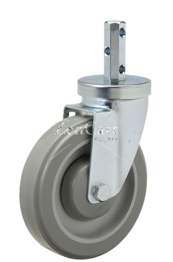 (image for) Caster; Swivel; 5" x 1-1/4"; PolyU on PolyO (Gray/Beige); Octagonal Stem; 7/8"x2" (three 5/16" cross drilled holes); Zinc; Precision Ball Brng; 300# (Item #67671)