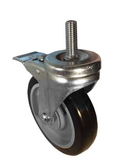 (image for) Caster; Swivel; 4\" x 1-1/4\"; PolyU on PolyO (Blue); Threaded Stem (1/2\"-13TPI x 1\"); Zinc; Ball Brng; 300#; Total Lock; Steel Brake Pedal (Item #66448)