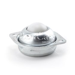 (image for) Ball Transfer; Low Profile; 1" Nylon ball; Flange (2-1/8"x2-3/4": two holes: 2-3/16" apart); Steel housing; 75#; Low 3/4" inch profile (Item #88806)
