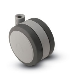 Caster; Twin; Swivel; 2-3/8" (60mm); Thermoplastized Rubber (Gray); Stemless; Black/Grey; Rivet; 100# (Receives Shepherd 0.35" x 1-1/8" stem) (Item #68831)