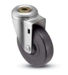 Caster; Swivel; 3-1/2" x 1-1/4"; Rubber; Hard; Hollow Kingpin; 1/2" bolt; Zinc; Plain bore; 250# (Item #68806)