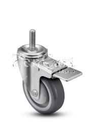 (image for) Caster; Swivel; 3" x 1-1/4"; Thermoplastized Rubber (Gray); Threaded Stem (1/2"-13TPI x 1-1/2"); Zinc; Delrin Spanner; 250#; Dust Cover (Mtl); Total Lock (Item #64317)