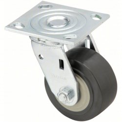 Caster; Swivel; 4" x 2"; Polyurethane (Gray); Top Plate (4"x4-1/2"; holes: 2-5/8"x3-5/8" slotted to 3"x3"; 3/8" bolt); Zinc; Roller Brng; 1000# (Item #66385)