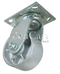 (image for) Caster; Swivel; 12 x 2-1/2; Cast Iron; Top Plate; 5-1/4x7-1/4; holes: 3-3/8x5-1/4 (slotted to 4-1/8x6-1/8); 1/2 bolt; Zinc; Roller Brng; 2000# (Item #67517)