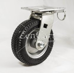 (image for) Caster; Swivel; 8" x 2"; Foam-Fill Flat Free (BK); Plate (4"x4-1/2"; holes: 2-5/8"x3-5/8" slots to 3"x3"; 3/8" bolt); Zinc; Prec Ball Brng; 150#;Pos.Lock 4 Way (Item #63953)