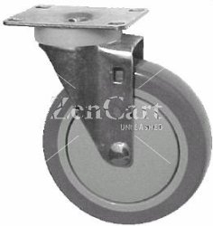 (image for) Caster; Swivel; 5"x1-1/4"; PolyU on PolyO (Gray); Plate (4"x4-1/2"; holes: 2-5/8"x3-5/8" slotted to 3"x3"; 3/8" bolt); Zinc; Ball Bearing; 250#; Thread guards (Item #67399)