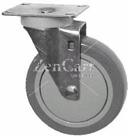 (image for) Cstr; Swiv; 4"x1-1/4"; Gray PolyU/ Bg PolyO; Plate: 3-3/4"x4-1/2"; holes: 2-5/8"x3-5/8" (slotted to 3x3); 3/8 bolt; Zinc; Ball Brng; Wgt Cap 250#; Thread Guards (Item #66533)