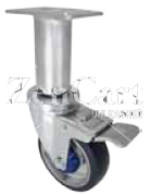 (image for) Leveling Caster; Swivel; 5" x 1-1/4"; TPR Rubber; Plate (2-3/8"x3-5/8"; holes: 1-3/4"x2-7/8" slots to 3"); Prec BB; 300#; Load height: 9.8" - 11.44"; Total Lock (Item #65791)