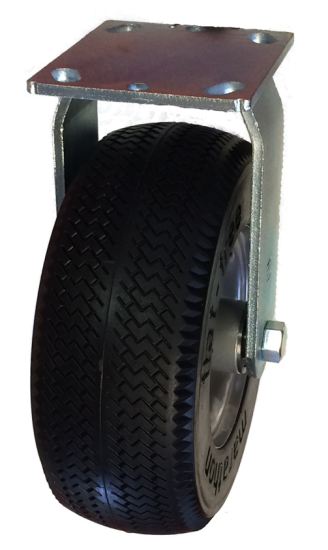 (image for) Caster; Rigid; 12\" x 3-1/2\"; Foam-Filled Flat Free Tire (Black); Plate (4\"x4-1/2\"; holes: 2-5/8\"x3-5/8\" slots to 3\"x3\"; 3/8\" bolt); Zinc; Prec Ball Brngs; 500# (Item #62869)
