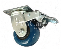 (image for) Caster; Swivel; 8" x 2"; PolyU on PolyO; Plate (4"x4-1/2"; holes: 2-5/8"x3-5/8" slots to 3"x3"; 3/8" bolt); Zinc; Roller Brng; 800#; Trailing Total lock (Item #64206)