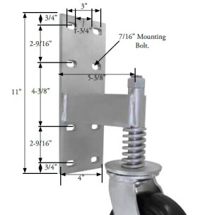 (image for) Caster; Swivel; 8" x 2"; Foam-Filled Flat Free Tire (Black); Gate Bracket (11"x4"; 8 holes 1-3/4" (slots to 3") x 9-1/2"; 7/16" bolt); Zinc; Precision BB; 150# (Item #63987)