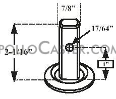 (image for) Caster; Swivel; 5 x 1-5/16; ThermoPlstc Rbr; Round; Square Stem; 7/8x2-1/16; (1) 17/64 mounting hole; Zinc; Ball Brng; 250#; Total Pedal Lock; Thrd Grds (Item #68746)